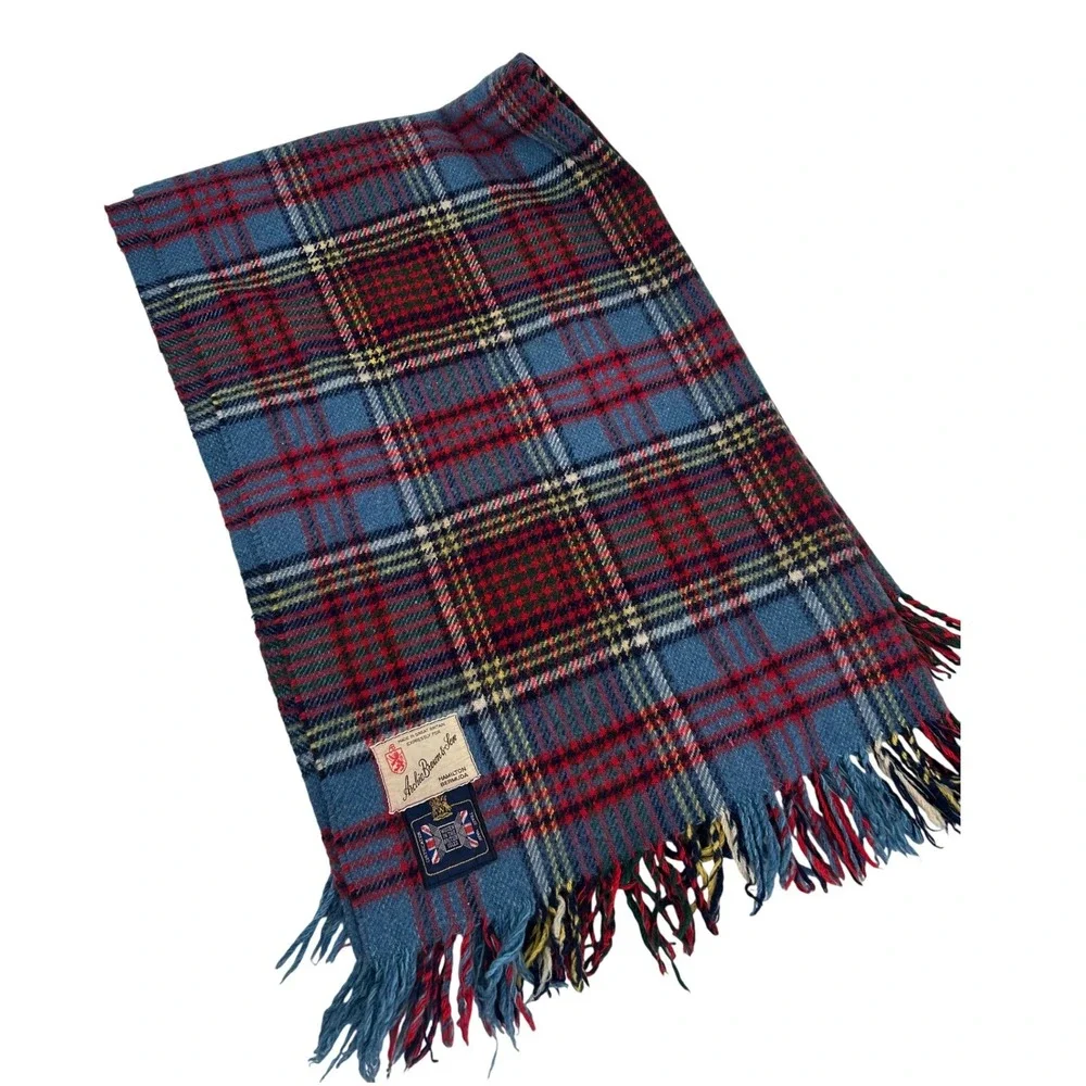Archie Brown & Son 100% Wool Plaid Lap Blanket Blue Red Made in Great Britain